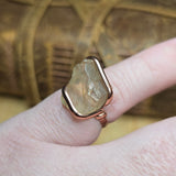 Raw Oregon Sunstone Crystal Ring Sz 6.5 in Copper