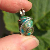 Turquoise Pendant 9ct Chunky Blue-Green - Hammered Sterling Silver