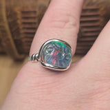 Aurora Opal Ring Size 9 – Sterling Silver Carved Doublet