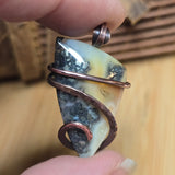 Common Opal with Marcasite Pendant Copper Wrapped - Orange Cream White