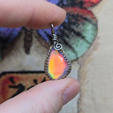 Double Sided Faceted Fiery Aurora Opal Pendant In Antiqued Sterling Silver - Rock Your World 