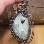 Plume Agate Pendant Heart Druzy Antiqued Copper Wire Wrapped
