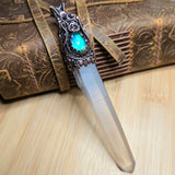 Aurora Opal Copper Wand Wire Wrap Pendant – Large 5" Quartz Crystal for Ritual, Healing or Display