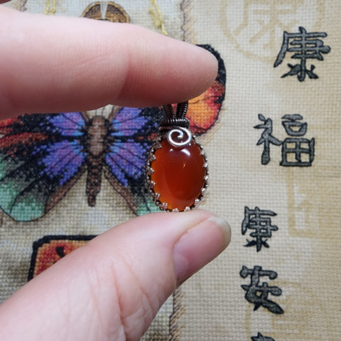 Striking Red Orange Carnelian Agate Pendant in Sterling Silver