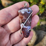 California Paisley Plume Agate Pendant in Hammered Sterling Silver