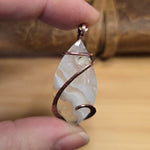 Tube Moss Agate Pendant Crystal Fade with Geode Copper Wrapped