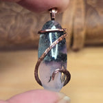 Purple Agate Pendant with Metallic Green Moss – Hammered Copper Necklace