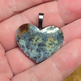 Common Opal Heart Pendant - Marcasite Inclusions Dark Metal Tone Bail
