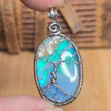 Plume Agate + Aurora Opal Spooky Tree of Life Pendant – Oxidized Sterling Silver