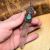 Aurora Opal Copper Wand Wire Wrap Pendant – Large 5" Quartz Crystal for Ritual, Healing or Display
