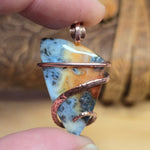 Flaming Common Opal with Marcasite Pendant – Copper Wrapped Necklace