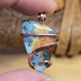 Flaming Common Opal with Marcasite Pendant – Copper Wrapped Necklace