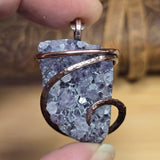 Raw Amethyst Druzy Crystal Pendant - Hammered Copper Wrap