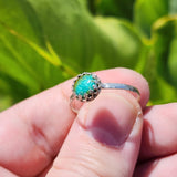Natural Turquoise Ring sz 11.5 – Swirled Green-Blue Cab Hammered Sterling Silver