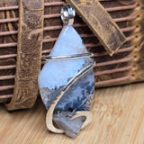 Dendritic Quartz & Common Opal Pendant – Winter Ridge in Sterling Silver