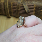 Raw Oregon Sunstone Crystal Ring Sz 7.5 in Hammered Copper