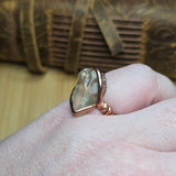 Raw Oregon Sunstone Crystal Ring Sz 7.5 in Hammered Copper