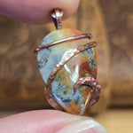 Flaming Common Opal Pendant Marcasite Inclusions - Copper Wrapped