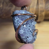 Raw Amethyst Druzy Crystal Pendant - Hammered Copper Wrap