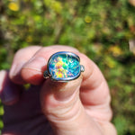 Aurora Opal Ring Size 9 – Sterling Silver Carved Doublet