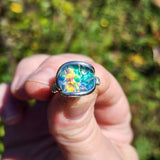 Aurora Opal Ring Size 9 – Sterling Silver Carved Doublet