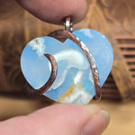 White Sky Plume Agate Heart Pendant – Recycled Copper