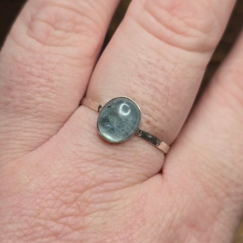 Aquamarine Ring sz 12.75 - Hammered Sterling Silver Tidal Mirror Glow