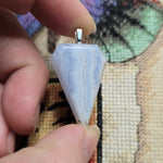 Blue Lace Agate Shield Pendant – Soft Power in Stone
