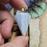 Blue Lace Agate Shield Pendant – Soft Power in Stone