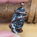 Rare Black and White Fossilized Palm Root Pendant – Copper Setting