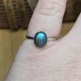 Blue Flash Labradorite Ring sz 9 - Hammered Sterling Silver