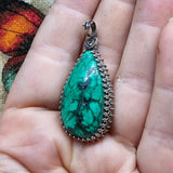Malachite Plume Pendant in Antiqued Sterling Silver