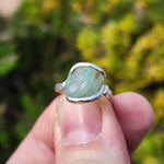 Seafoam Green Aquamarine Ring sz 5.5 – Sterling Silver Natural Crystal