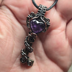 Amethyst Heart Key Pendant – Rose Cut Gem Wire Wrap Design