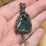 Moss Agate Pendant – Copper Woven Mushroom Spirit