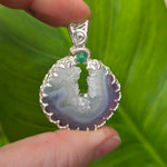 Purple Banded Agate Geode Pendant – Sterling Silver with Emerald Accent - Rock Your World 