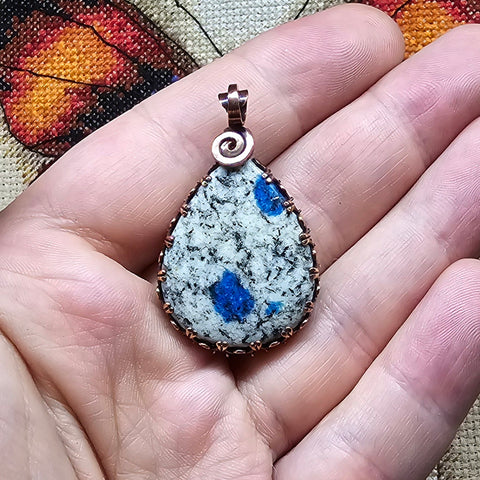 Azurite Blue Spot K2 Jasper Pendant in Copper