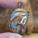 Flaming Common Opal Pendant Marcasite Inclusions - Copper Wrapped