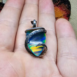 Large Rainbow Aurora Opal Pendant In Hammered Sterling Silver
