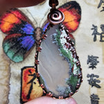 Banded Agate with Moss Agate Pendant in Copper