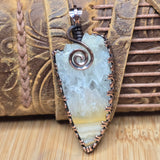 Crazy Lace Agate + Quartz Pendant – Antiqued Copper