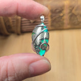 Marcasite Chalcedony on Caribbean Green Aurora Opal – Sterling Silver Pendant