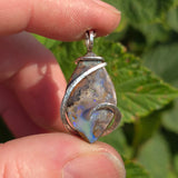 Boulder Opal Pendant with Blue Fire – Sterling Silver Forged Embrace