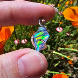 Faceted Rainbow Aurora Opal Pendant In Hammered Sterling Silver with 20 Inch Chain - Rock Your World 