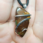 Australian Boulder Opal Pendant in Sterling Silver - Large Abstract