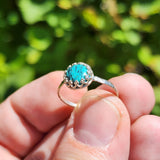 Natural Turquoise Ring sz 8 – Bright Blue Cab with Dramatic Black Matrix Sterling Silver