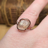 Raw Oregon Sunstone Crystal Ring Sz 7.5 in Copper