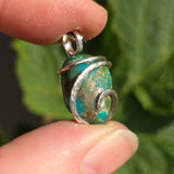 Turquoise Pendant 9ct Chunky Blue-Green - Hammered Sterling Silver