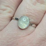 Moonstone Ring sz 11 – Golden + Ice Blue Flash Sterling Silver