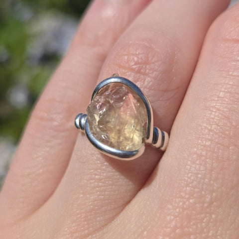 Raw Oregon Sunstone Ring sz 8 - Sterling Silver